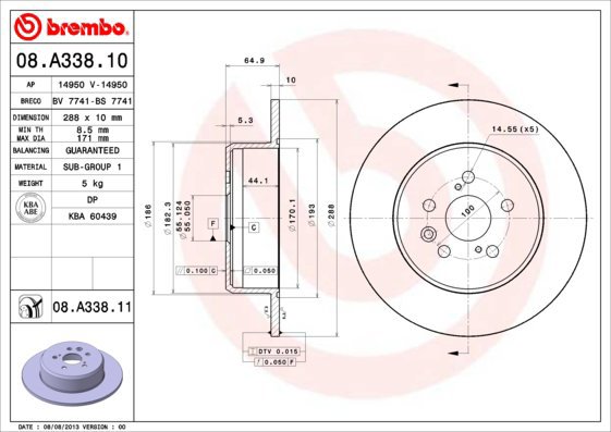 

BREMBO brzdový kotouč 08.A338.11, sada 2 ks