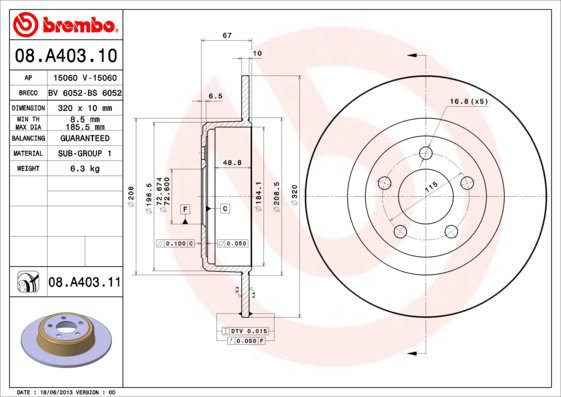 

BREMBO brzdový kotouč 08.A403.11, sada 2 ks
