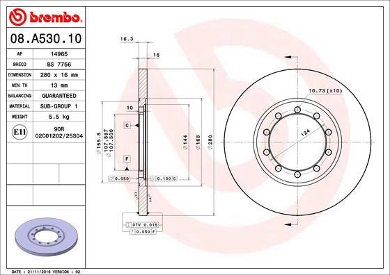 

BREMBO brzdový kotouč 08.A530.10, sada 2 ks