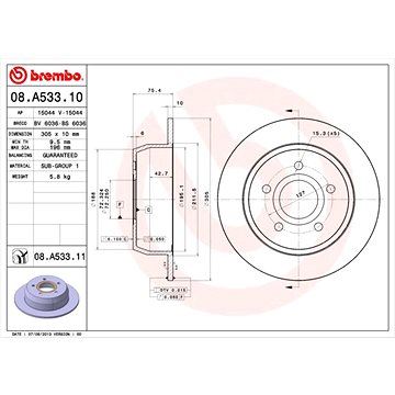 

BREMBO brzdový kotouč 08.A533.11, sada 2 ks