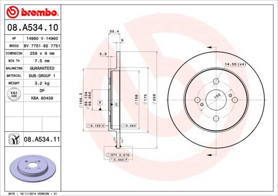 

BREMBO brzdový kotouč 08.A534.11, sada 2 ks