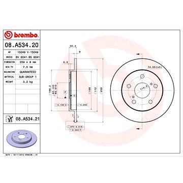 

BREMBO brzdový kotouč 08.A534.21, sada 2 ks