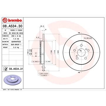 

BREMBO brzdový kotouč 08.A534.31, sada 2 ks