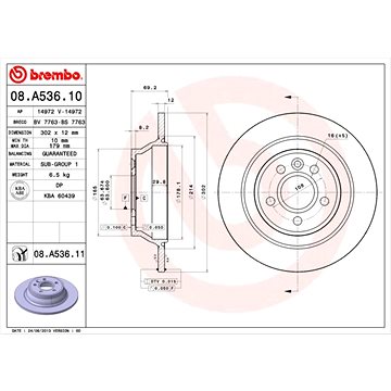 

BREMBO brzdový kotouč 08.A536.11, sada 2 ks