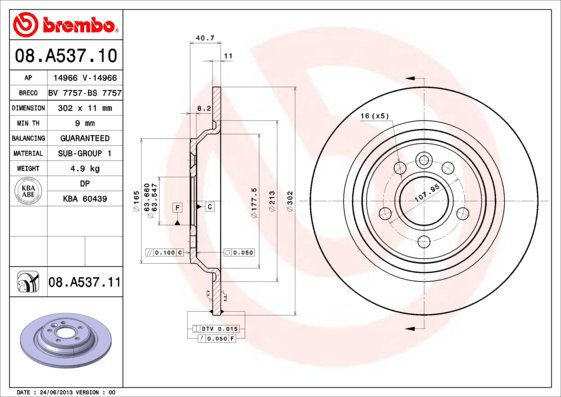 

BREMBO brzdový kotouč 08.A537.11, sada 2 ks