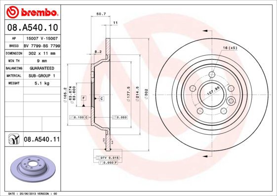 

BREMBO brzdový kotouč 08.A540.11, sada 2 ks