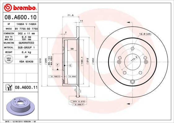 

BREMBO brzdový kotouč 08.A600.11, sada 2 ks