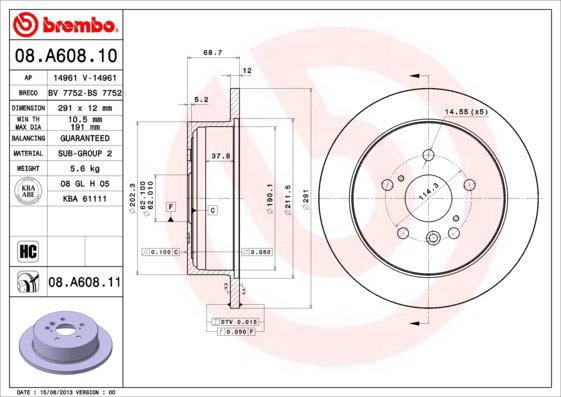 

BREMBO brzdový kotouč 08.A608.11, sada 2 ks