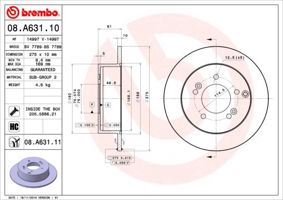 

BREMBO brzdový kotouč 08.A631.11, sada 2 ks