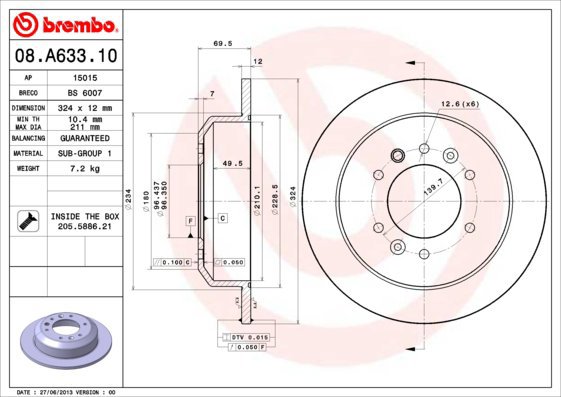 

BREMBO brzdový kotouč 08.A633.10, sada 2 ks