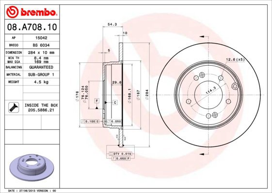 

BREMBO brzdový kotouč 08.A708.11, sada 2 ks