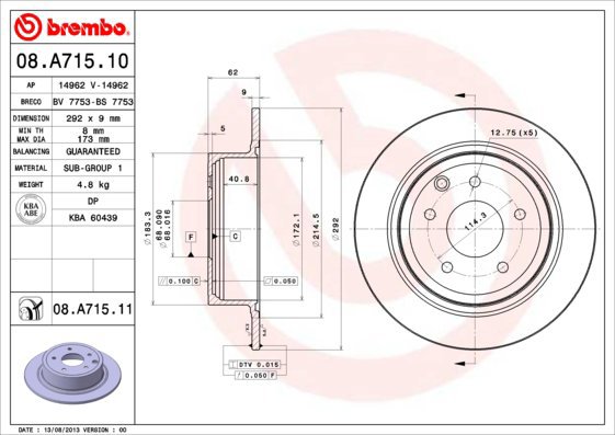 

BREMBO brzdový kotouč 08.A715.11, sada 2 ks