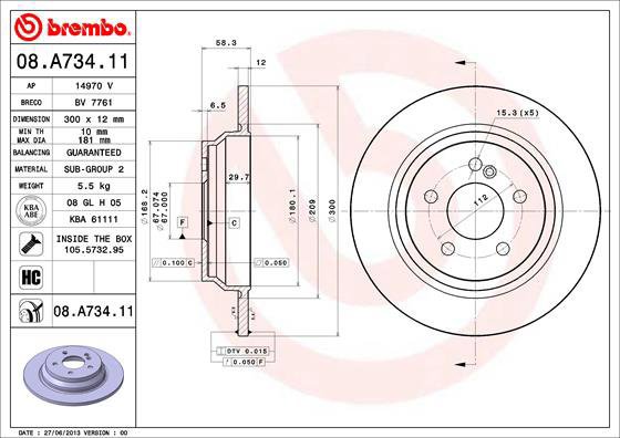 

BREMBO brzdový kotouč 08.A734.11, sada 2 ks