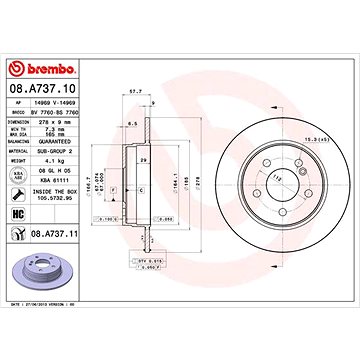 

BREMBO brzdový kotouč 08.A737.11, sada 2 ks