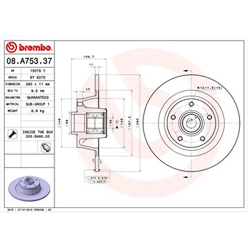 

BREMBO brzdový kotouč 08.A753.37, sada 2 ks
