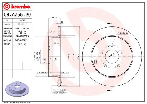 

BREMBO brzdový kotouč 08.A755.20, sada 2 ks