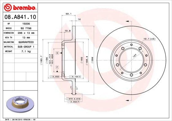 

BREMBO brzdový kotouč 08.A841.10, sada 2 ks