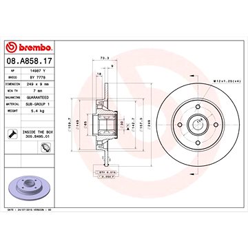 

BREMBO brzdový kotouč 08.A858.17, sada 2 ks