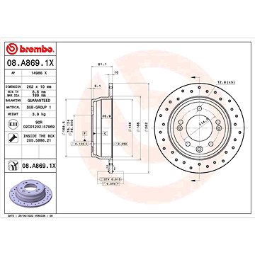 

BREMBO brzdový kotouč 08.A869.1X, sada 2 ks