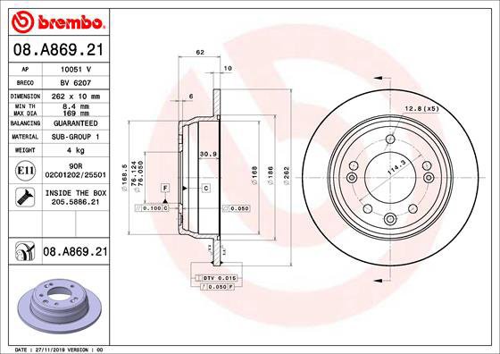 

BREMBO brzdový kotouč 08.A869.21, sada 2 ks
