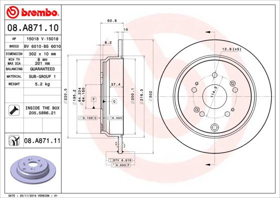 

BREMBO brzdový kotouč 08.A871.11, sada 2 ks