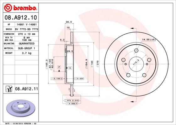 

BREMBO brzdový kotouč 08.A912.11, sada 2 ks