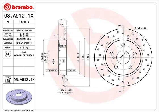 

BREMBO brzdový kotouč 08.A912.1X, sada 2 ks