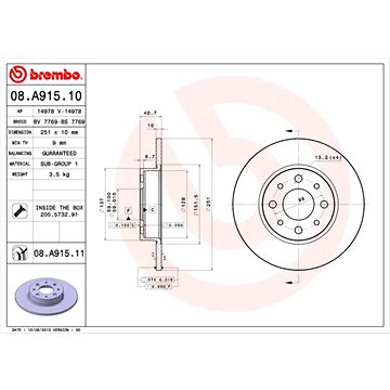 

BREMBO brzdový kotouč 08.A915.11, sada 2 ks