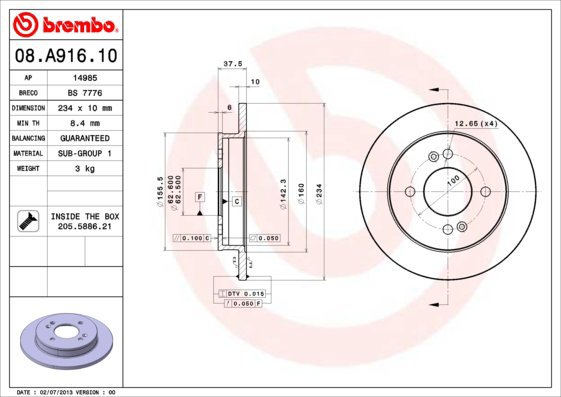 

BREMBO brzdový kotouč 08.A916.10, sada 2 ks