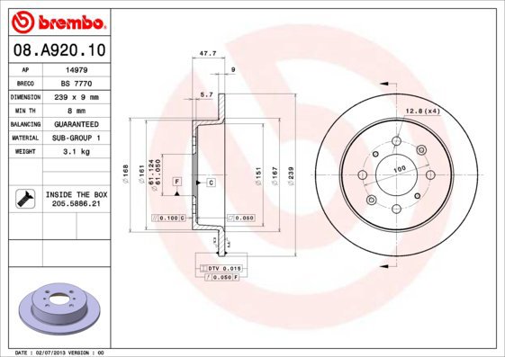 

BREMBO brzdový kotouč 08.A920.10, sada 2 ks