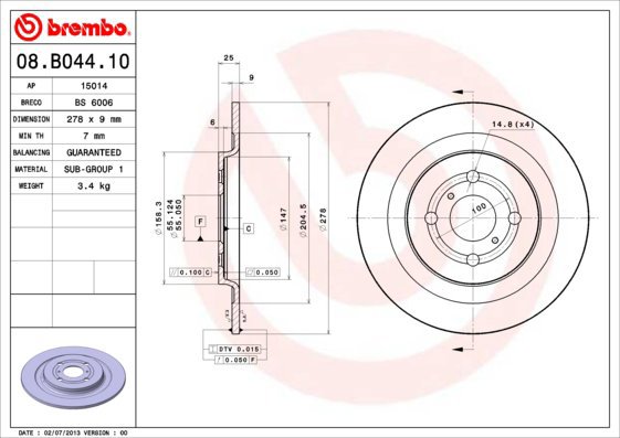 

BREMBO brzdový kotouč 08.B044.10, sada 2 ks