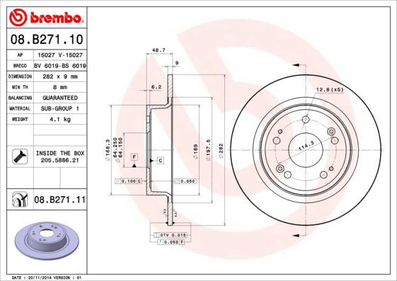 

BREMBO brzdový kotouč 08.B271.11, sada 2 ks
