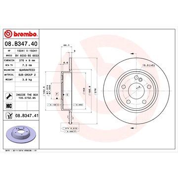 

BREMBO brzdový kotouč 08.B347.41, sada 2 ks
