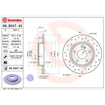 

BREMBO brzdový kotouč 08.B347.4X, sada 2 ks