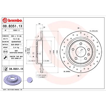 

BREMBO brzdový kotouč 08.B351.1X, sada 2 ks