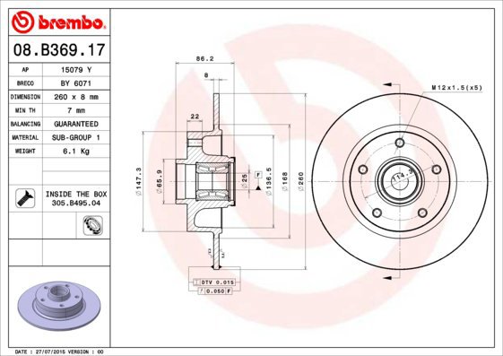 

BREMBO brzdový kotouč 08.B369.17, sada 2 ks