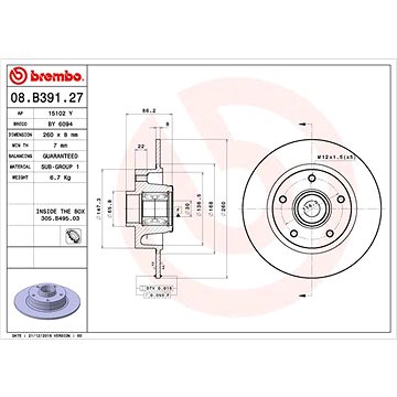 

BREMBO brzdový kotouč 08.B391.27, sada 2 ks