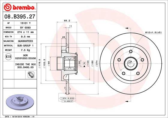 

BREMBO brzdový kotouč 08.B395.27, sada 2 ks