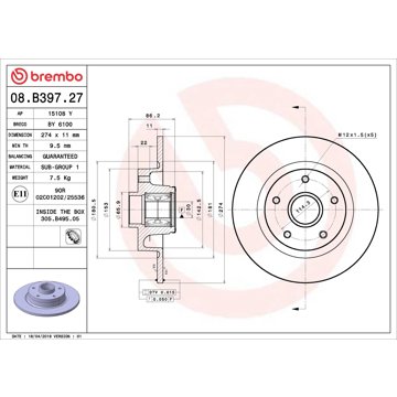 

BREMBO brzdový kotouč 08.B397.27, sada 2 ks