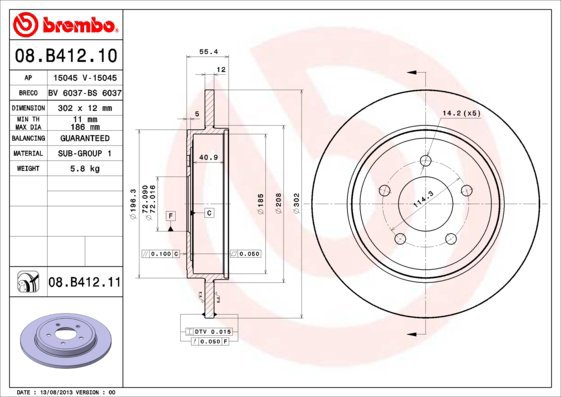 

BREMBO brzdový kotouč 08.B412.11, sada 2 ks