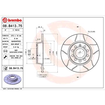 

BREMBO brzdový kotouč 08.B413.75, sada 2 ks