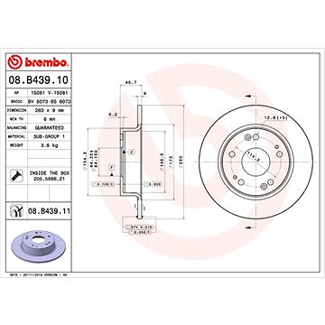 

BREMBO brzdový kotouč 08.B439.11, sada 2 ks