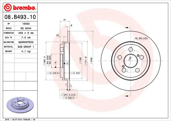 

BREMBO brzdový kotouč 08.B493.10, sada 2 ks