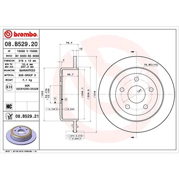

BREMBO brzdový kotouč 08.B529.21, sada 2 ks