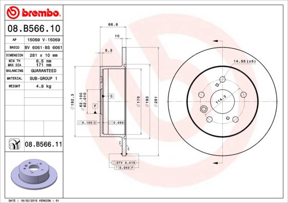 

BREMBO brzdový kotouč 08.B566.11, sada 2 ks
