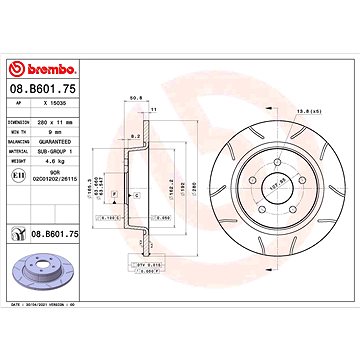 

BREMBO brzdový kotouč 08.B601.75, sada 2 ks