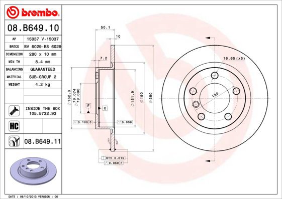 

BREMBO brzdový kotouč 08.B649.11, sada 2 ks