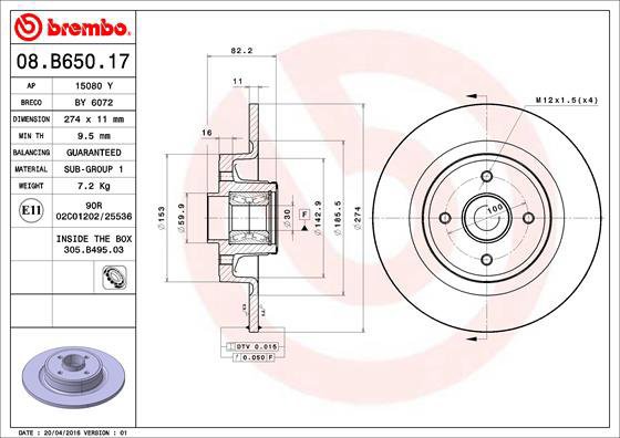 

BREMBO brzdový kotouč 08.B650.17, sada 2 ks
