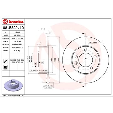 

BREMBO brzdový kotouč 08.B829.10, sada 2 ks