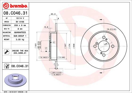 

BREMBO brzdový kotouč 08.C046.31, sada 2 ks
